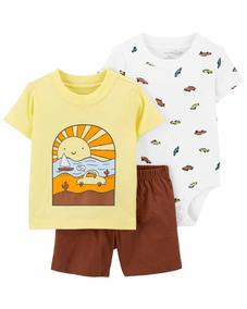 Erkek Bebek Body Tshirt Şort Set 3'lü Paket Sarı 194135879195 | Carter’s
