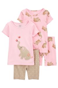 Küçük Kız Çocuk Fil Desenli Pijama Seti 4'lü Paket 194135952508 | Carter’s